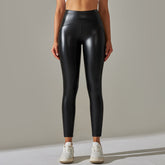 Faux Leather Pants High Elastic High Waist Solid Color Bright Black Tight Trousers Running Fitness Yoga Pants